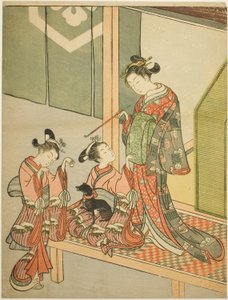 Nezaketçi ve Köpekle Oynayan İki Görevli by Suzuki Harunobu
