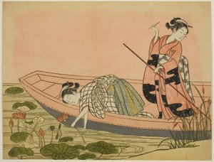 Lotus Çiçekleri Toplama by Suzuki Harunobu