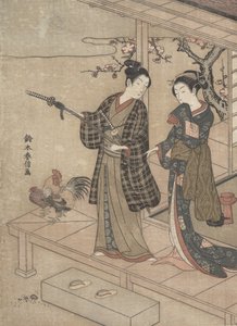 Bir Verandada Hanımından Ayrılan Beyefendi. by Suzuki Harunobu