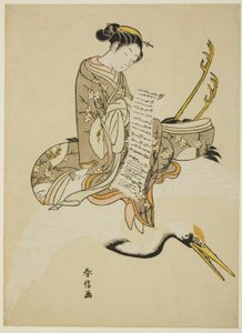 Turna Binen Kız (Hi Chobo [Çince: Fei Zhangfang] parodisi) by Suzuki Harunobu