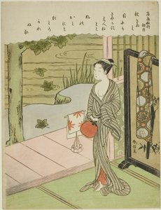 Otuz Altı Ölümsüz Şair'in isimsiz bir serisinden Fujiwara no Toshiyuki'nin şiiri by Suzuki Harunobu