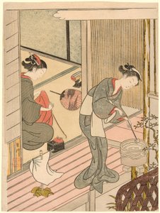 "Salondan Sekiz Görünüm (Zashiki hakkei)" serisinden Havlu Askısının Dönen Yelkenleri (Tenugui-kake no kihan) by Suzuki Harunobu