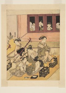 Gözcüler ve Gözlenenler (renkli tahta baskı) by Suzuki Harunobu