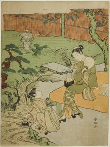 Bir Bahçede Akşam Serinliğinin Keyfini Çıkaran İki Kız by Suzuki Harunobu