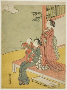 Dolunayı İzleyen İki Kadın ve Bir Çocuk by Suzuki Harunobu