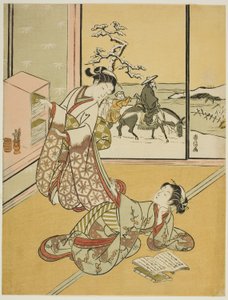 iki genç kadın kitap okuyor by Suzuki Harunobu