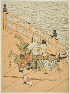 Ushiyakamaru ve Benkei Dövüş ve Ölçer Köprüsü by Suzuki Harunobu