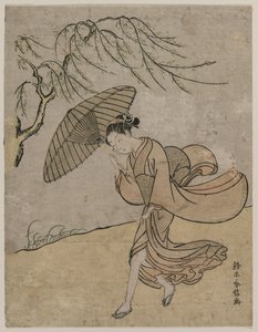 Söğüt Ağacının Yanından Esinti İçinde Koşan Kadın, 1766 veya 1767. by Suzuki Harunobu