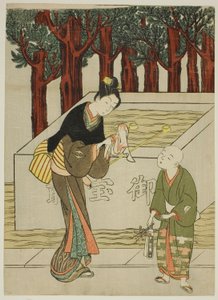 Bir Tapınağa Girmeden Önce Ellerini Yıkanan Kadın by Suzuki Harunobu