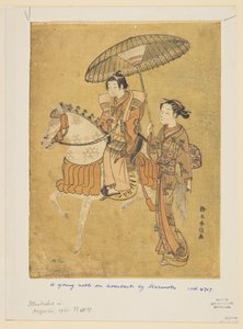 At sırtında genç asilzade by Suzuki Harunobu