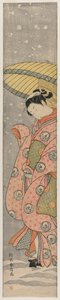 Karda Şemsiye Altında Duran Genç Kadın, 1767-1768. by Suzuki Harunobu
