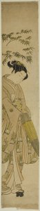 Karda yürüyen genç kadın by Suzuki Harunobu