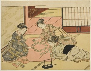 Şiir Kartları Oynayan Genç Kadınlar by Suzuki Harunobu
