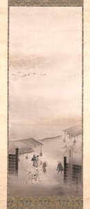 Yoshiwara ve Shinagawa (ipek üzerine mürekkep, renk ve altın) by Suzuki Kiitsu