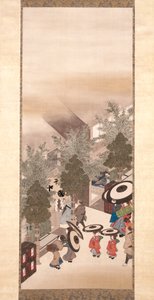 Yoshiwara ve Shinagawa (ipek üzerine mürekkep, renk ve altın) by Suzuki Kiitsu