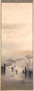Yoshiwara ve Shinagawa, Edo Dönemi (ipek üzerine mürekkep, renk ve altın) by Suzuki Kiitsu