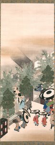 Yoshiwara ve Shinagawa, Edo Dönemi (ipek üzerine mürekkep, renk ve altın)