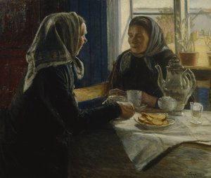 Kahve içen iki kadın (tuval üzerine yağlı boya) by Sven Jorgensen