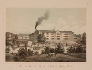 Pamuk fabrikası, Stromsbro, İsveç, c.1840 (renkli taş) by Swedish School