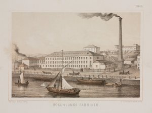 "Rosenlunds Fabriker" (Rosenlunds Fabrikası), Rosenlunds, Stockholm, İsveç, c.1840 (renkli taş) by Swedish School