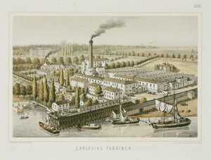 Tekstil fabrikası, Carlsviks, Stockholm, İsveç, c.1840 (renkli taş)