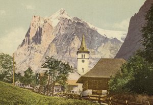Bernese Oberland: Grindelwald ve kilise (renkli fotoğraf) by Swiss Photographer