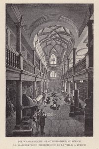 Wasserkirche, Şehir Kütüphanesi, Zürih, La Wasserkirche, Bibliotheque de la Ville, bir Zürih (gravür) by Swiss School