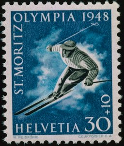 1948 Kış Olimpiyatları anısına pul by Swiss School