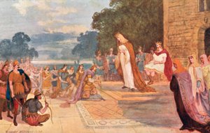 King Edgar with Queen Elfrida receivng the homage of eight tributary Princes at Chester, 973 AD  by Sydney Herbert