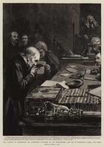 Parlamentonun Açılışı, Bay Gladstone, Bay Marjoribanks ve Bay H Gladstone tarafından destekleniyor, Yemin Ediyor by Sydney Prior Hall