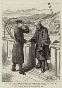Norveç'teki Galler Prensi, Bay Gladstone, Kraliyet Yat Osborne'da Molde'de Prensi ziyaret ediyor by Sydney Prior Hall