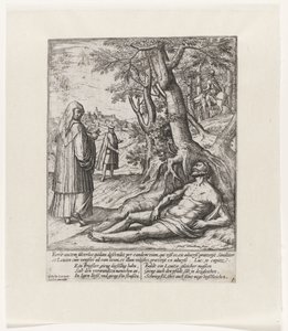 Bir rahip ve bir Levili, yaralı yolcuyu terk ediyor İyi Samiriyeli benzetmesi (dizi başlığı) by Symon Novelanus
