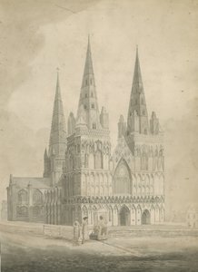 Lichfield Katedrali - Batı Cephesi: sepya çizimi, nd [1782]