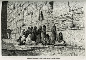 Yahudiler tapınağın duvarlarına karşı ağlıyorlar (ağlama duvarı). Halk Eğitim Bakanlığı tarafından bilimsel bir misyonla görevlendirilen Lyon Tıp Fakültesi dekanı M. Lortet tarafından La Suriye d