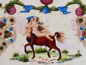 Centaur ve kadın figürü, Cilt II f 287, v, Borso d