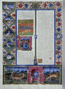 Borso d'Este İncilinden (1413-1471) (Cilt I, C.112 r) bir mektupta peygamberi tasvir eden Yeremya kitabının başlangıcı