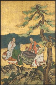 Dörtlü Bir Go Oyunu Başarılar, 17. yüzyıldan itibaren (Sürgülü ekran; kağıt üzerinde mürekkep, renk ve altın) by Takanobu Kano