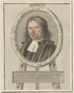 Johannes van der Meer Elder portresi, şövale üzerinde defne çelengi içinde by Tako Hajo Jelgersma (possibly)