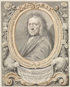 Çiçekler ve iki kuş ile bir çerçeve içinde Johannes (Jan) van Bronkhorst portresi by Tako Hajo Jelgersma