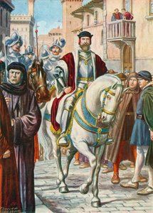 Cosimo I, onu her zaman takip eden İspanyol ve Alman muhafızlarıyla by Tancredi Scarpelli