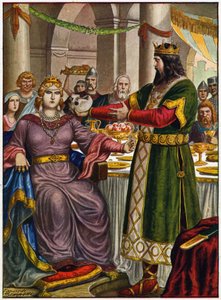 Kral Alboin (yaklaşık 526- 572) hasmının kızına kafatasını verir, böylece kız içki içer by Tancredi Scarpelli