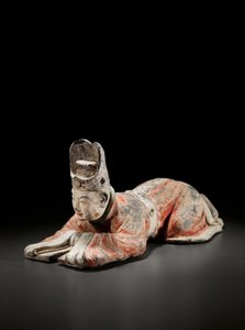 Kowtowing mahkeme yetkilisi, Erken Tang hanedanı, 7-8. yüzyıl (boyalı seramik) by Tang Dynasty Chinese School