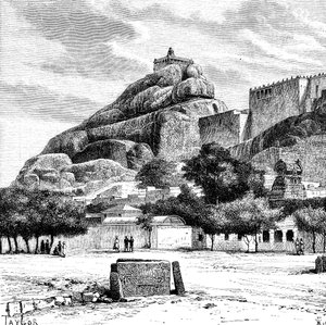 Tiruchirapalli Kaya Kalesi Tapınağı, Hindistan, 1895.