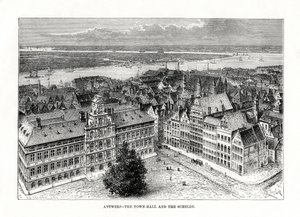 Belediye Binası ve Schelde Nehri, Anvers, Belçika, 1879