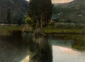 Selvileri ve evleri olan göl, 1923. by Teodoro Wolf Ferrari