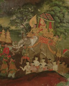 Bir fil üzerinde Kral Sanjaya, Wat Suwannaram, Dhonburi, 1831 by Thai School