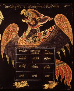 Tay askeri sanatı üzerine bir Garuda imajını betimleyen bir el yazması yaprağı, 1815 (kağıt üzerinde wc) by Thai School