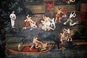 Buda, Wat Suwan Dararam, Ayutthaya Tarihi Parkı'nın (UNESCO Dünya Mirası Listesi) hayatından sahneler içeren duvar resimleri by Thai School