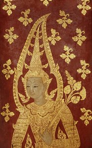 Bir tanrı resmine sahip Rattanakosin tarzı kapı paneli, c.1860 (boyalı ahşap) by Thai School