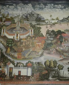 Buda heykelleri ile Phitsanulok kasabası ve çeşme, Wat Bowonniwet Vihara, Bangkok by Thai School